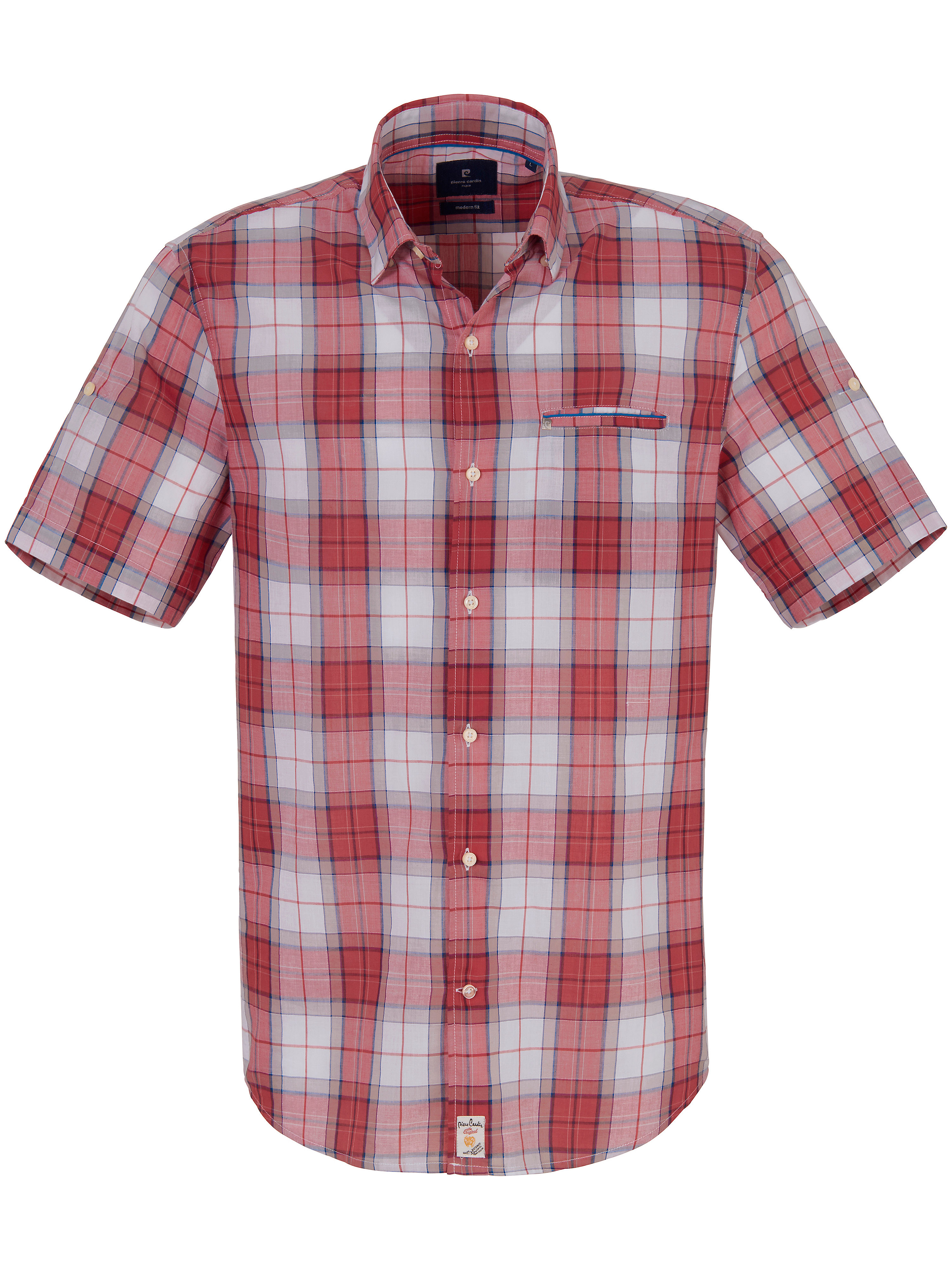 Modern Fit Overhemd Met Korte Mouwen Van Pierre Cardin Rood pierre cardin kopen in de aanbieding
