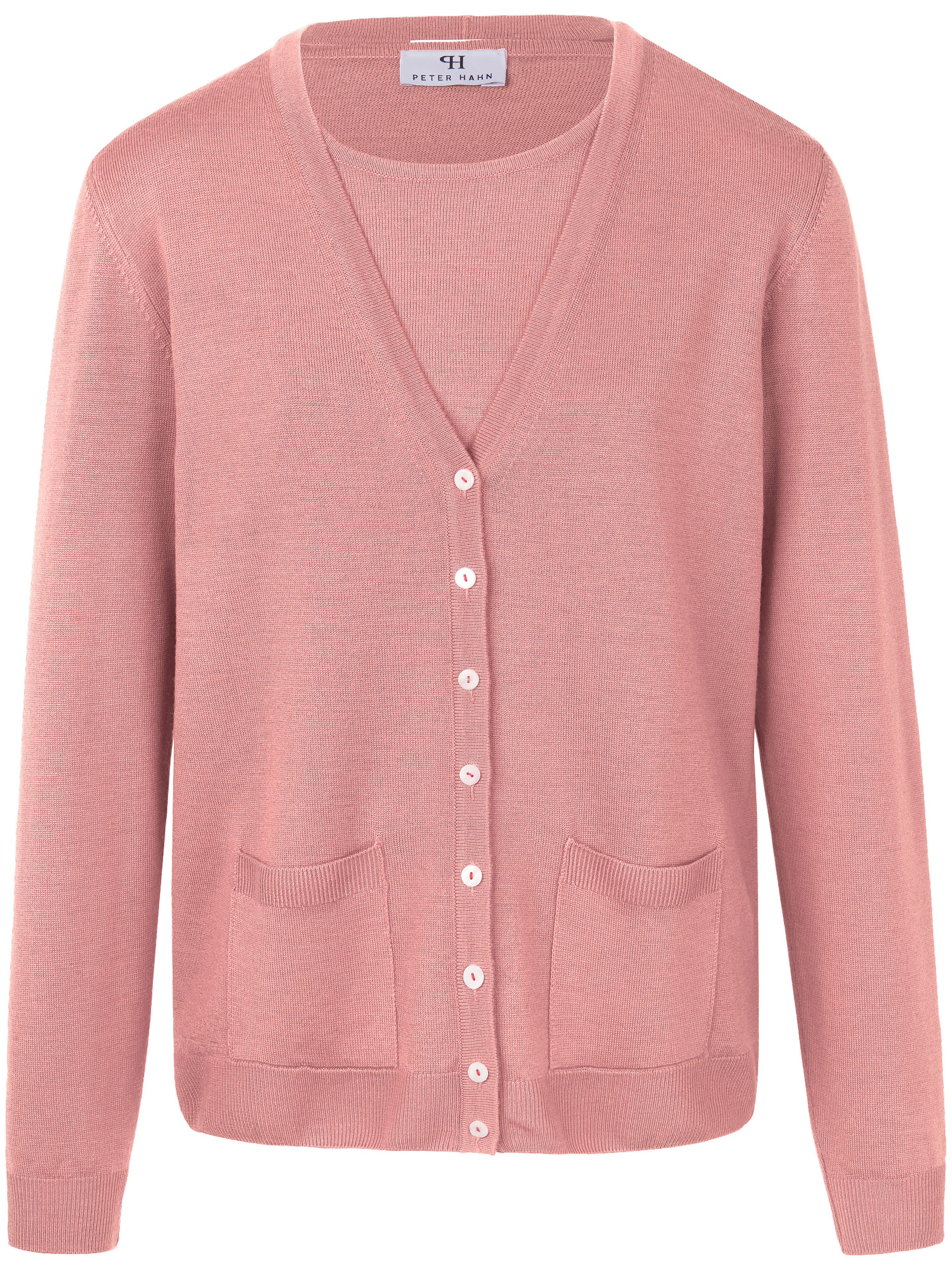 Le twin-set 100% laine vierge mérinos Peter Hahn rose taille 40