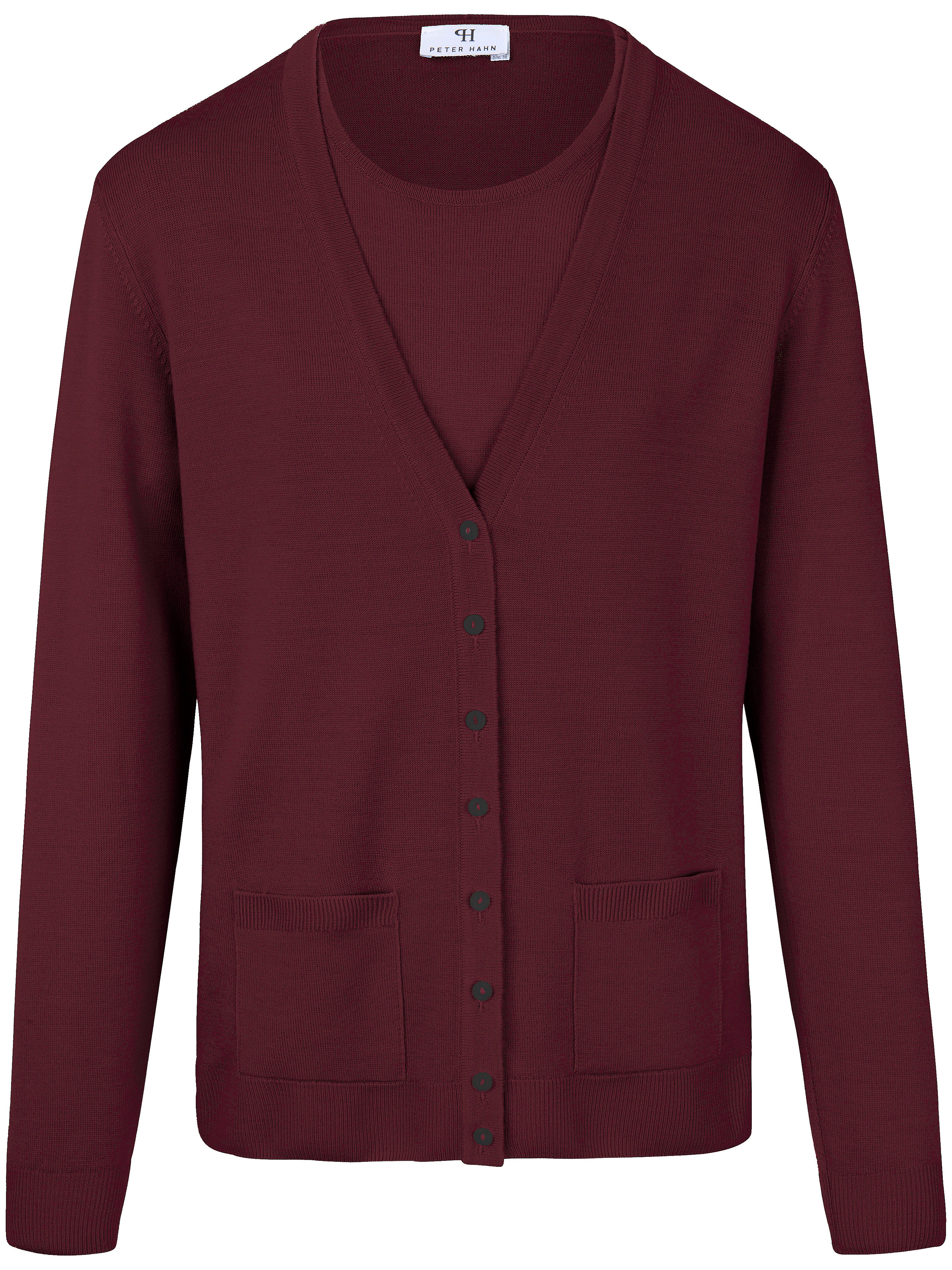 Le twin-set 100% laine vierge mérinos Peter Hahn rouge taille 38