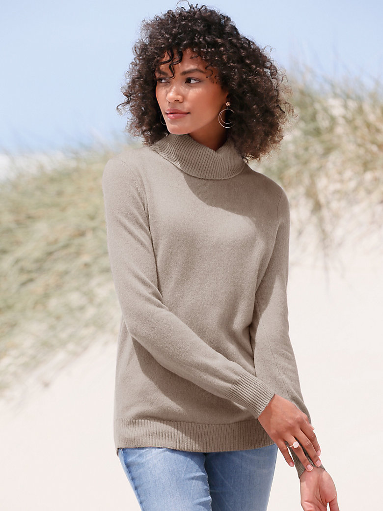 Peter Hahn Cashmere - Roll-neck jumper in 100% cashmere - light taupe ...